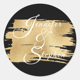 Wedding Elegant Gold and Black Classic Round Sticker