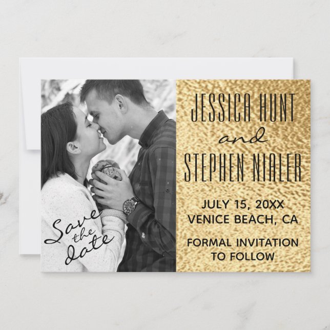Wedding Elegant Gold and Black Save The Date (Front)