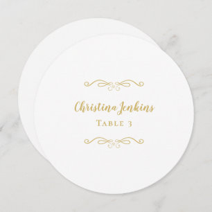 Wedding Elegant Gold & White Round Place Card