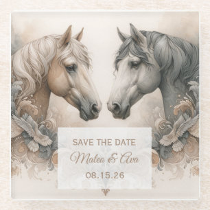 Wedding Elegant Horses Save the Date Coaster