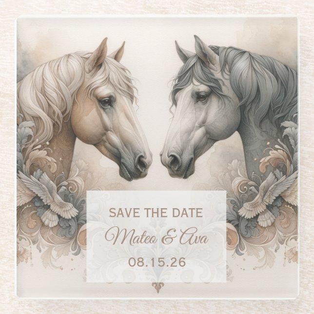 Wedding Elegant Horses Save the Date Coaster (Front)