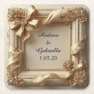 Wedding Elegant Ivory Decorative Frame Square Paper Coaster