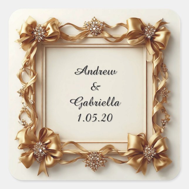 Wedding Elegant Ivory Decorative Frame Square Sticker (Front)