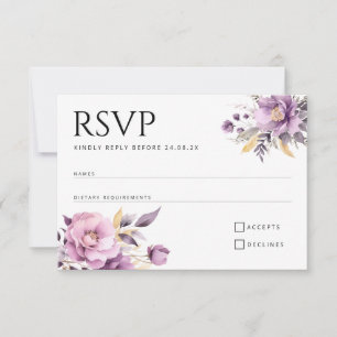 Wedding elegant lilac flowers RSVP Card