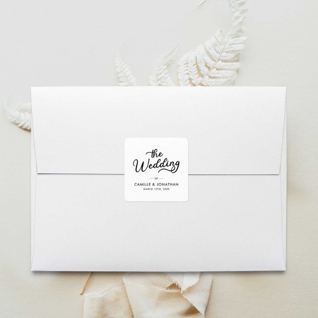Wedding Elegant Minimal Square Sticker (Wedding Envelope Sticker Seal and customized favor sticker)