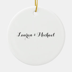 Wedding Elegant Minimalist Calligraphy Black White Ceramic Ornament