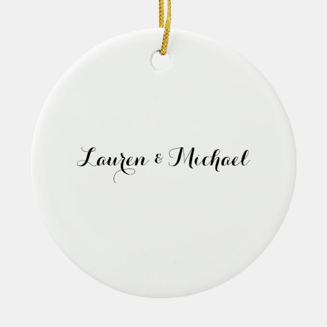 Wedding Elegant Minimalist Calligraphy Black White Ceramic Ornament (Front)