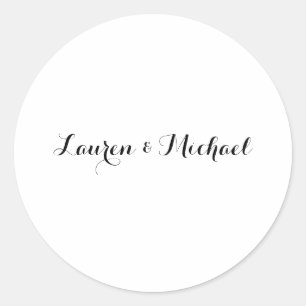 Wedding Elegant Minimalist Calligraphy Black White Classic Round Sticker