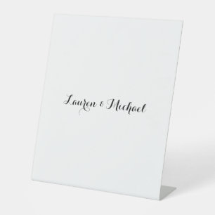 Wedding Elegant Minimalist Calligraphy Black White Pedestal Sign