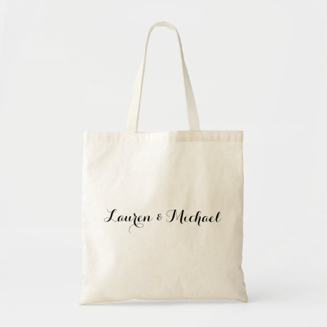 Wedding Elegant Minimalist Calligraphy Black White Tote Bag (Front)