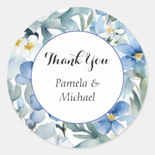 Wedding Elegant Minimalist Classic Blue Thank You Classic Round Sticker