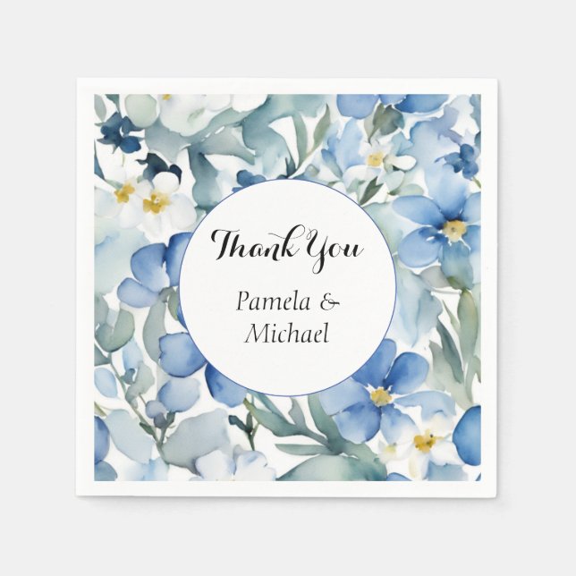 Wedding Elegant Minimalist Classic Blue Thank You Napkin (Front)