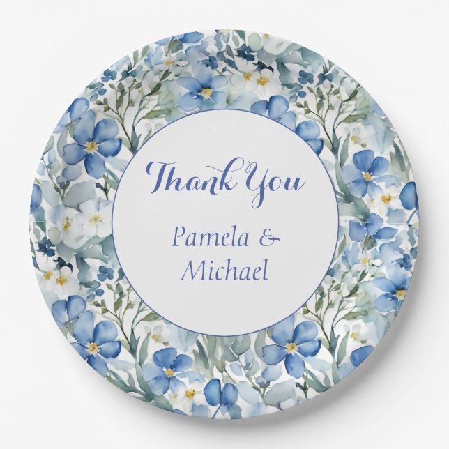 Wedding Elegant Minimalist Classic Blue Thank You Paper Plate (Front)