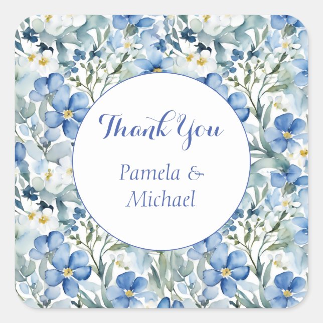 Wedding Elegant Minimalist Classic Blue Thank You Square Sticker (Front)