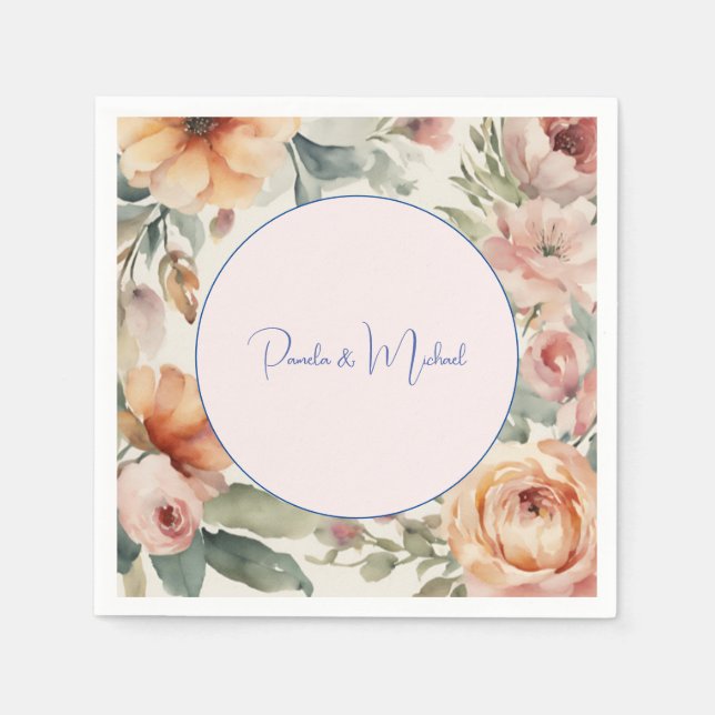 Wedding Elegant Minimalist Classical Floral Napkin (Front)