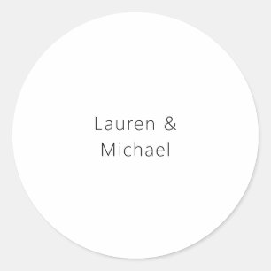 Wedding Elegant Minimalist Plain Black White Classic Round Sticker