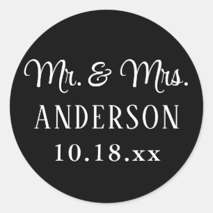 Wedding Elegant Modern Typography Mr and Mrs Classic Round Sticker
