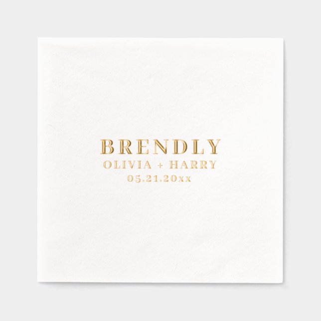 Wedding Elegant Monogram Names Gold Foil Napkin (Front)