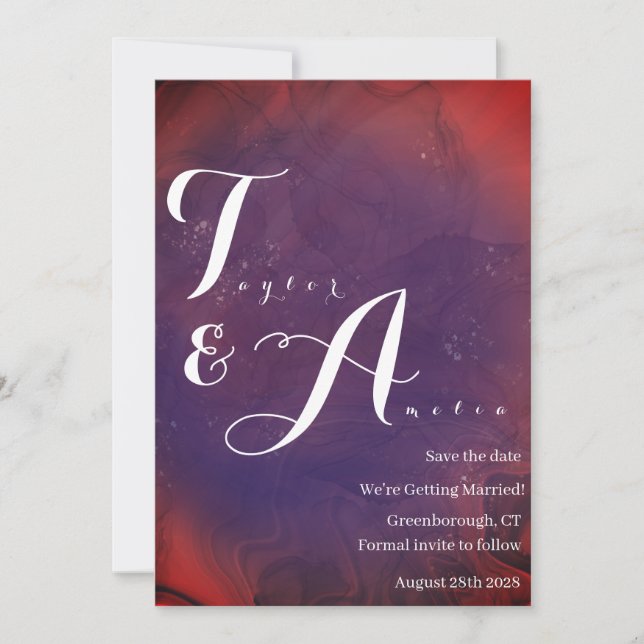 Wedding Elegant Monogram Purple Red Save The Date (Front)