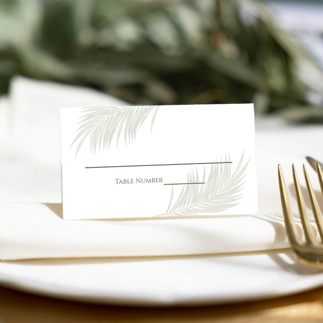 Wedding Elegant Palm Leaves Reception Seating Place Card (Elegant green tropical palm leaves place card. )