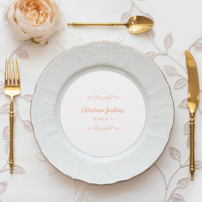 Wedding Elegant Peach & White Round Place Card (Wedding Elegant Peach & White Round Place Card)
