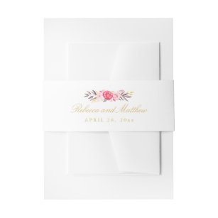 Wedding Elegant Pink Rose Floral Stylish Invitation Belly Band