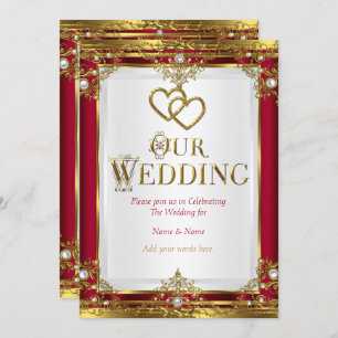 Wedding Elegant Red Gold White Golden Invitation