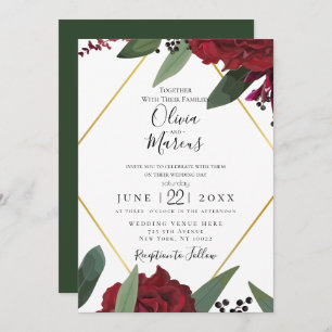 WEDDING   Elegant Rich Burgundy Marsala Floral 2 Invitation