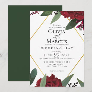 WEDDING   Elegant Rich Burgundy Marsala Floral 3 Invitation