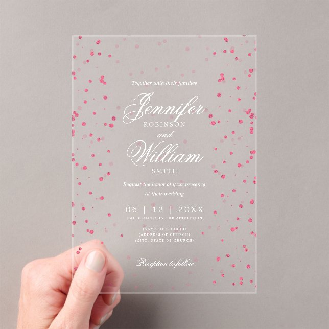 Wedding Elegant Romantic Script Blush Pink Specks  Acrylic Invitations (Insitu (Handheld))