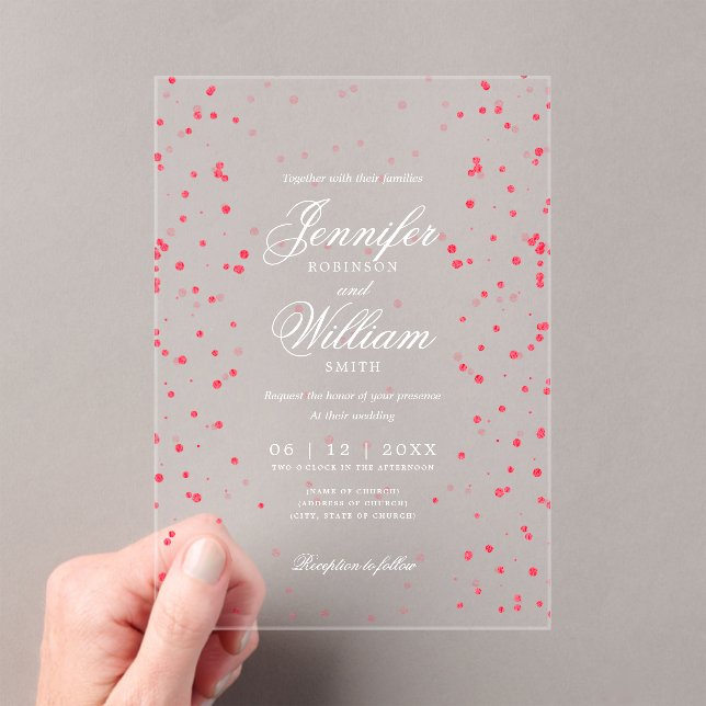 Wedding Elegant Romantic Script Red Specks  Acrylic Invitations (Insitu (Handheld))