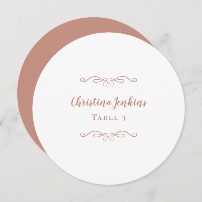 Wedding Elegant Rose Gold & White Round Place Card (Front/Back)