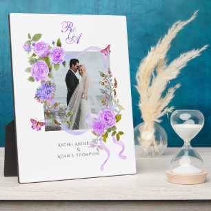 Wedding Elegant Rose Ribbon Purple Plaque