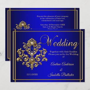 Wedding Elegant Royal Blue Gold Jewel Invitation