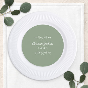 Wedding Elegant Sage Green Round Chic Place Card