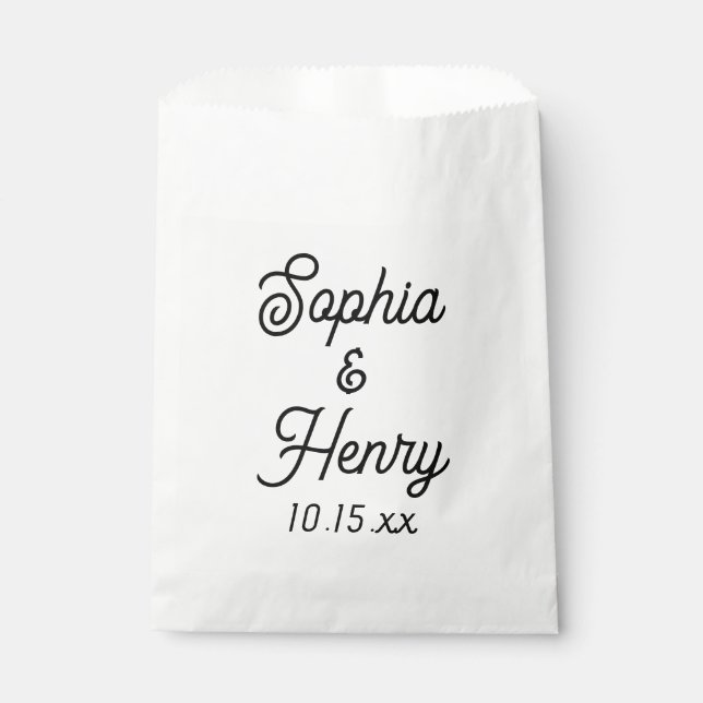 Wedding Elegant Script Black Modern Typography Favour Bag (Front)