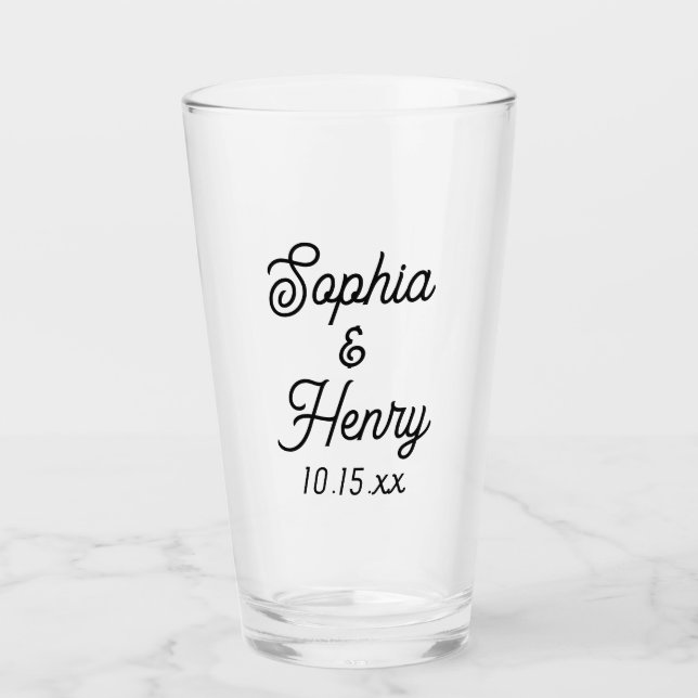 Wedding Elegant Script Black Modern Typography Glass (Front)