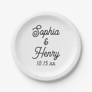 Wedding Elegant Script Black Modern Typography Paper Plate
