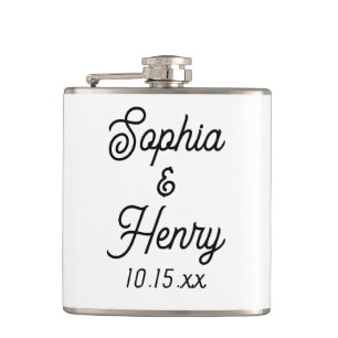 Wedding Elegant Script Black Typography Hip Flask