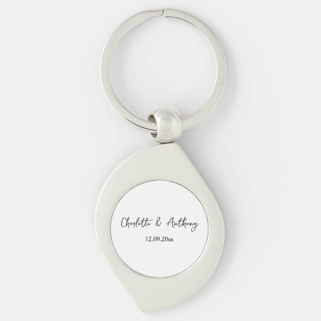 Wedding Elegant Script Creative Black White Key Ring (Front)
