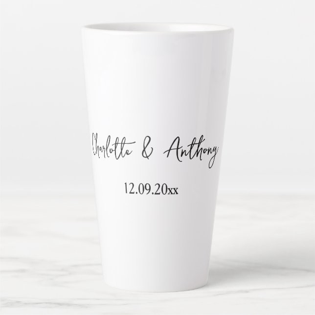 Wedding Elegant Script Creative Black White Latte Mug (Front)