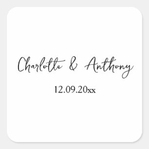 Wedding Elegant Script Creative Black White Square Sticker