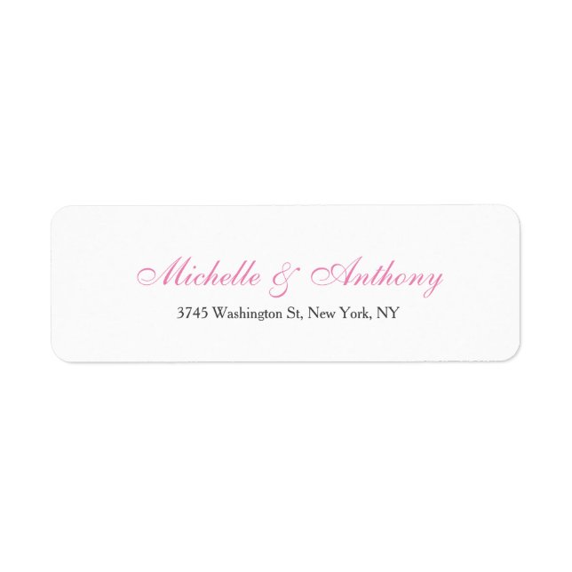 Wedding Elegant Script Creative Pink White Return Address Label (Front)