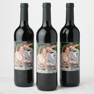 Wedding Elegant Script Love and Thanks Photo Wine Label