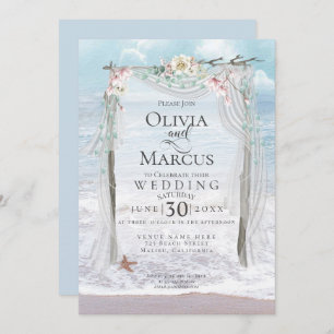 Wedding   Elegant Seaside Driftwood Tulle Arbor Invitation
