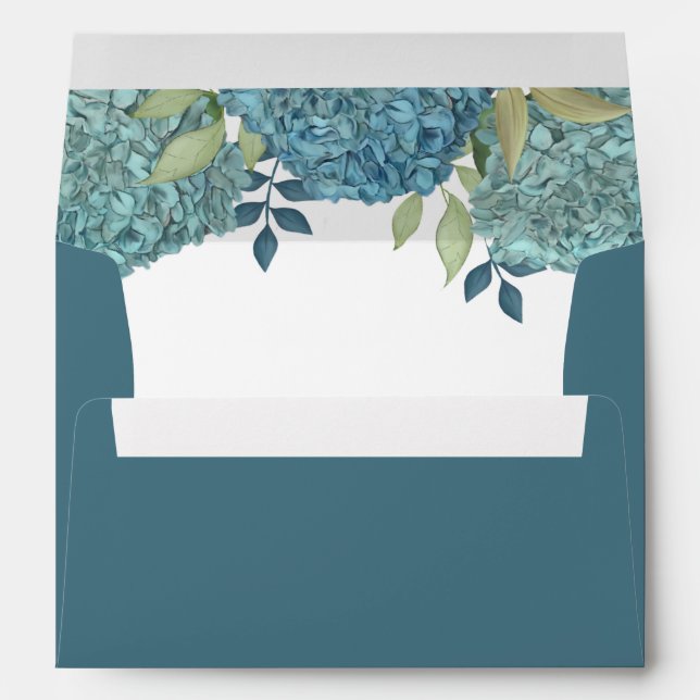 Wedding Elegant Simple Minimalist Blue Hydrangea  Envelope (Back (Bottom))