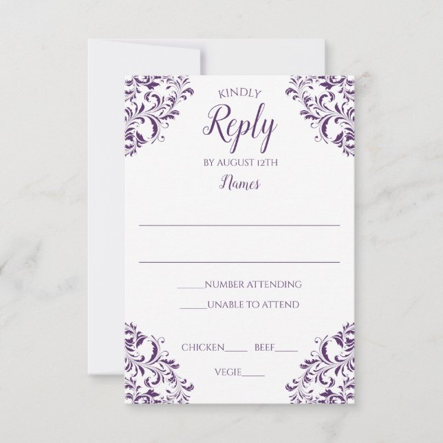 Wedding Elegant Vintage Reply Card Plum / Purple (Front)