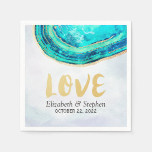 Wedding Elegant Watercolor Teal & Gold Agate Geode Napkin