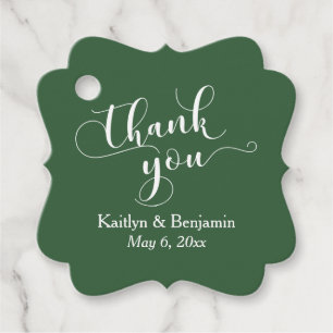 Wedding Elegant White on Hunter Green Thank You Favour Tags