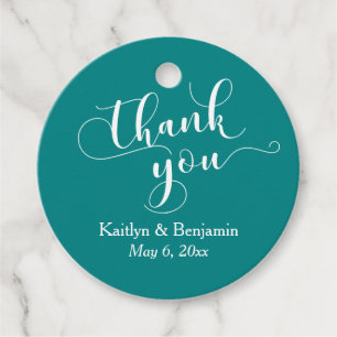 Wedding Elegant White on Teal Thank You Favour Tags
